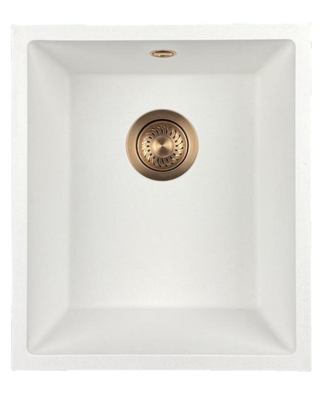 GraniteMy Universal granite white sink 34x40 cm white top-mounted, undermount and flush-mount with copper plug 1208967148