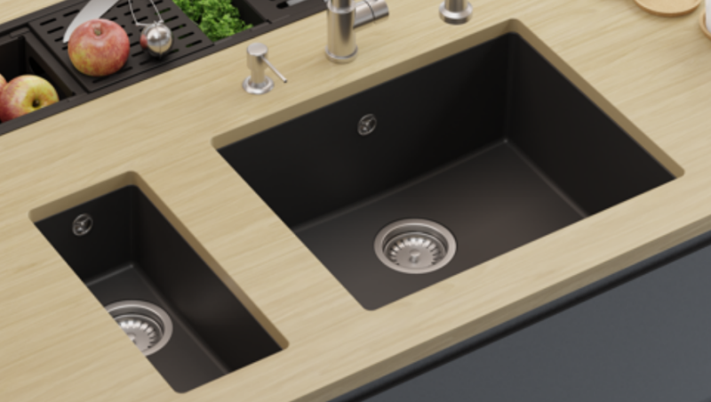 GraniteMy Universal granite black sink 55x40 cm black top mount undermount and flush mount with gold plug 1208967151