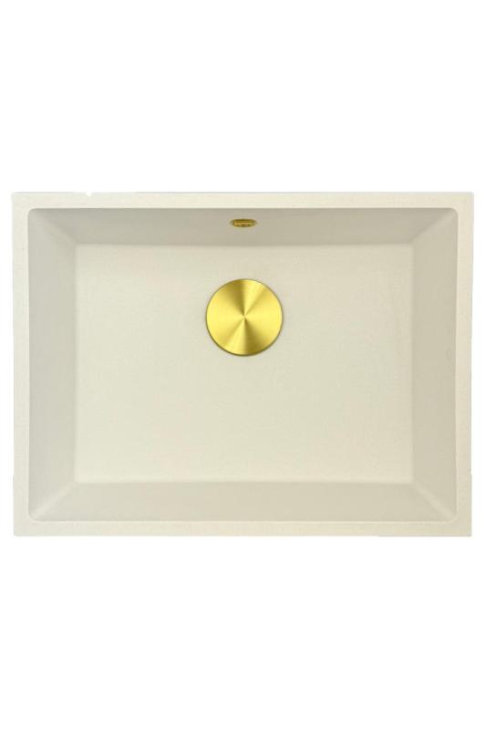 GraniteMy Universal granite white sink 55x40 cm white top-mount, under-mount, and flush-mount with golden plug 1208967155