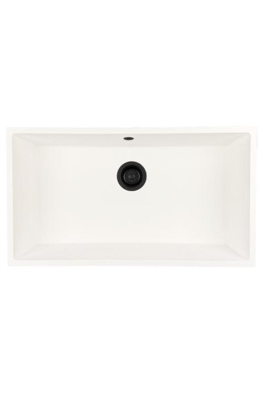 GraniteMy Universal granite large white sink 74x40 cm white top-mounted, undermount and flush-mount with black plug 1208967161