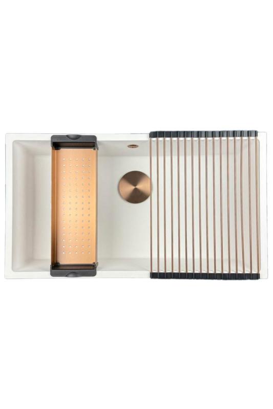 GraniteMy Universal granite large white sink 74x40 cm white top-mounted, undermount and flush-mount with copper plug 1208967162