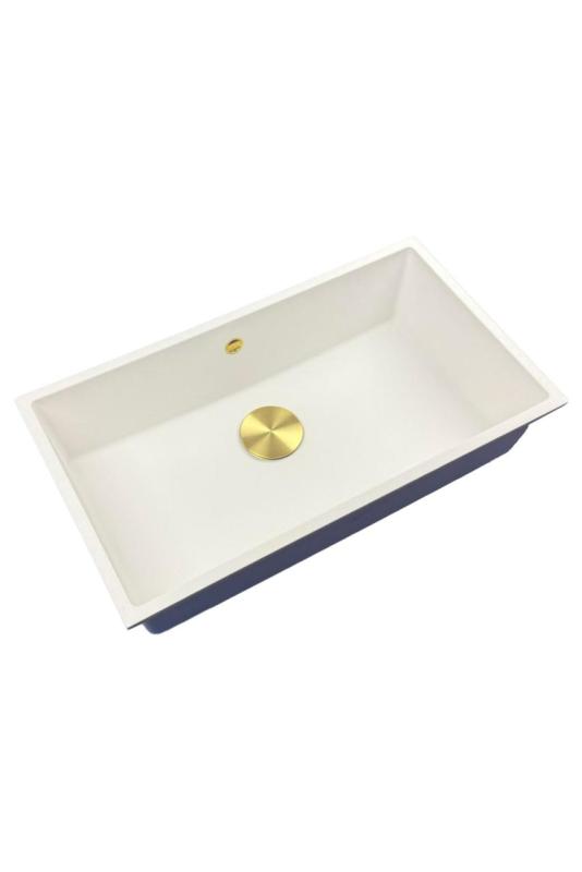 GraniteMy Universal granite large white sink 74x40 cm white top-mounted, undermount and flush-mount with golden plug 1208967163