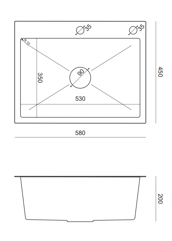 Quadri Dixton 60 stainless steel sink 580x450 mm with tap hole and accessories 1208967194