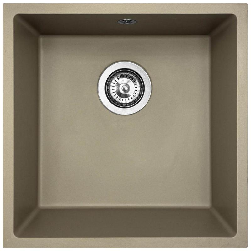GraniteMy Universal granite taupe sink 40x40 cm top-mounted undermount and flush-mount with stainless steel plug 1208967211