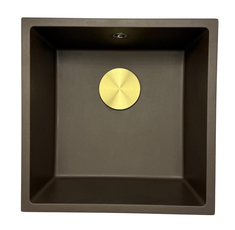 GraniteMy Universal granite café sink 40x40 cm top-mounted, undermount and flush-mount with stainless steel plug 1208967212