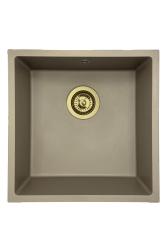 GraniteMy Universal granite taupe sink 40x40 cm top-mounted undermount and flush-mount with golden plug 1208967215