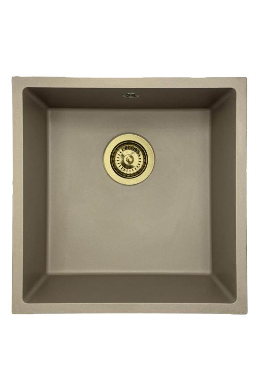 GraniteMy Universal granite taupe sink 40x40 cm top-mounted undermount and flush-mount with golden plug 1208967215