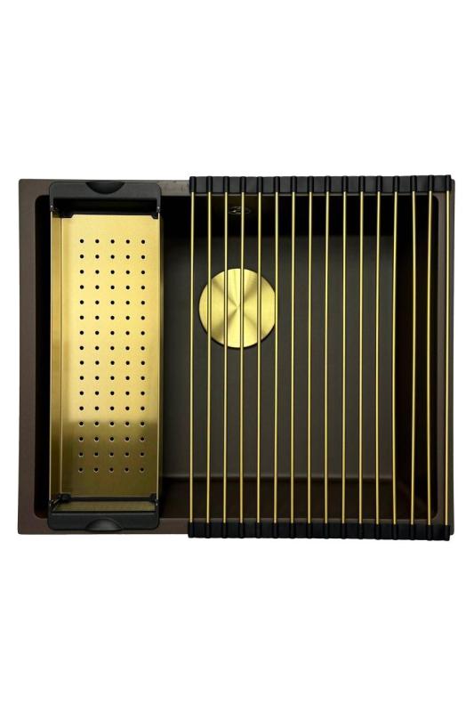 GraniteMy Universal granite café sink 50x40 cm top-mounted, undermount and flush-mount with golden plug 1208967230