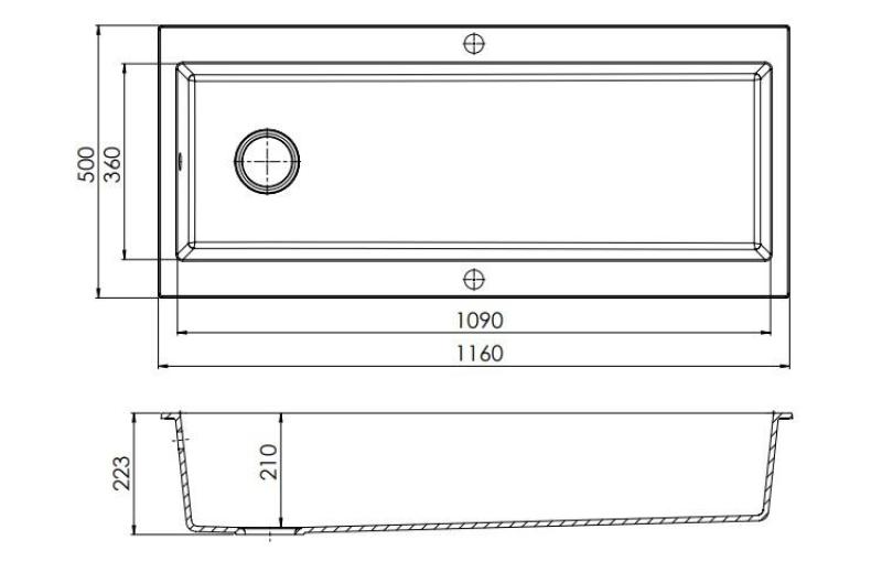GraniteMy Trog granite very large black sink 116x50 cm black top-mounted with tap hole bench with copper plug 1208967238