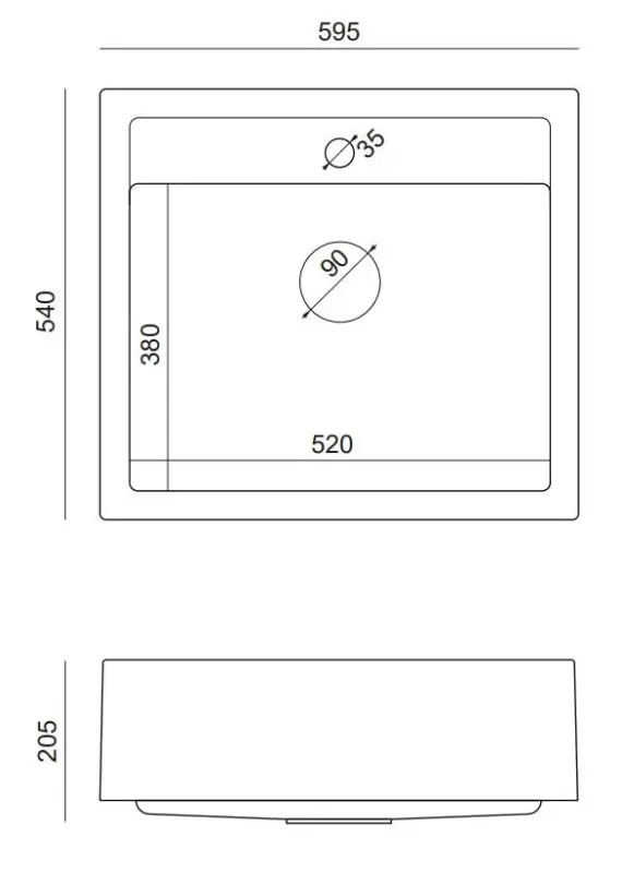 Quadri Farmhouse country intermediate or inset granite sink matte white with gold plug 595x540mm 1208967264