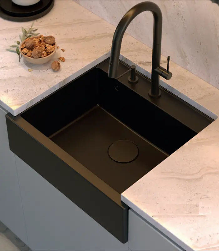 Quadri Farmhouse country intermediate or inset granite sink anthracite with copper plug 595x540mm  1208967266
