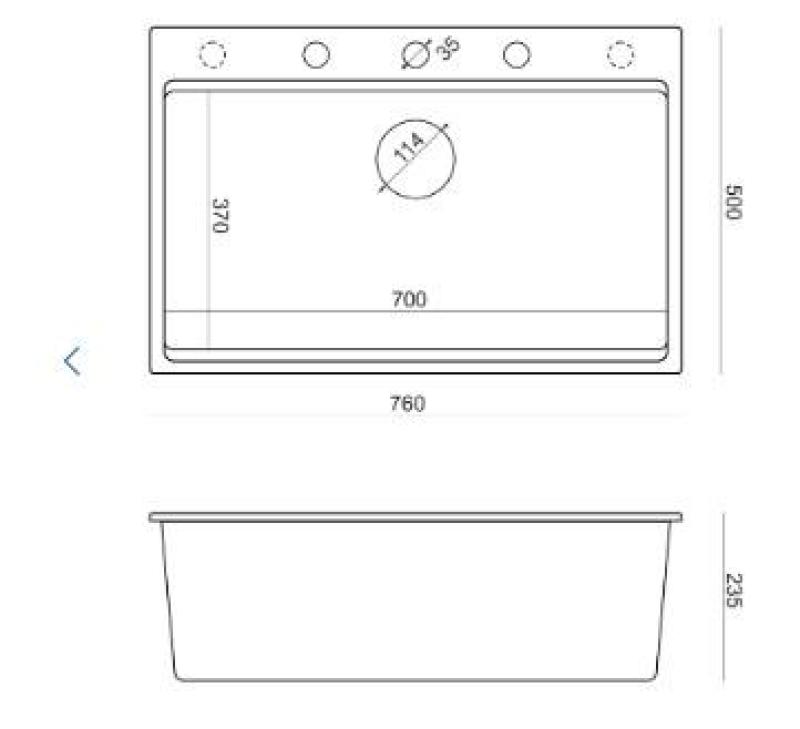 Quadri Hard Rock taupe granite inset large sink 76x50cm including stainless steel plug and accessories 1208967270