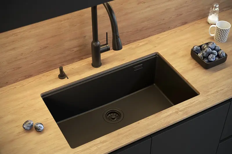 Quadri Newport II grey granite inset and undermount sink with manual siphon 76x45cm 1208967272