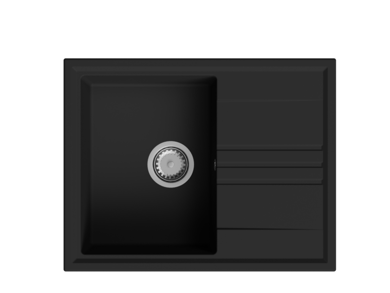 GraniteMy Vesi granite built-up black sink 64x50cm with reversible drainer and stainless steel plug 1208967280