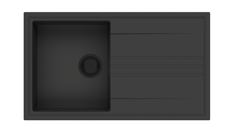 GraniteMy Vesi granite top mount black sink 86x50cm with draining reversible with black plug 1208967288