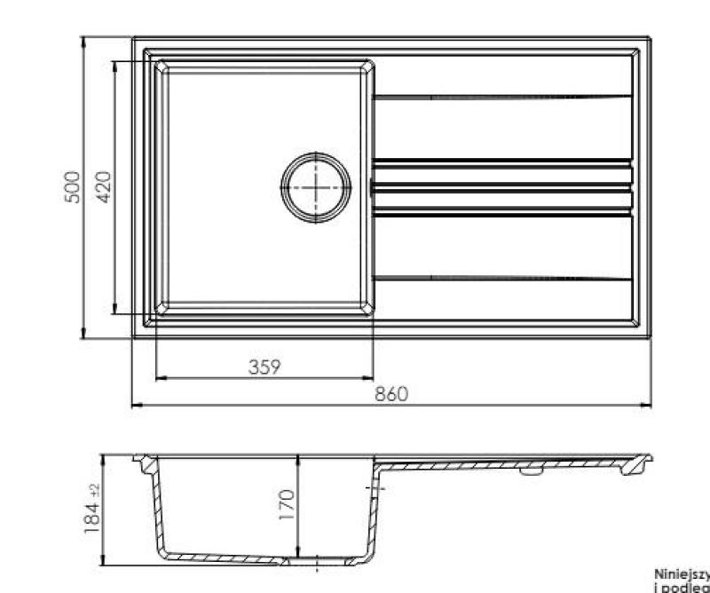 GraniteMy Vesi granite built-in black sink 86x50cm with drainer reversible with copper plug 1208967290