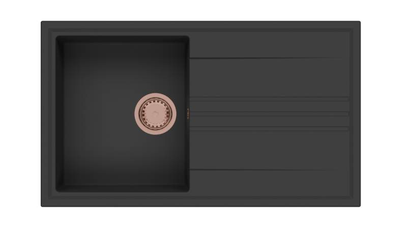 GraniteMy Vesi granite built-in black sink 86x50cm with drainer reversible with copper plug 1208967290