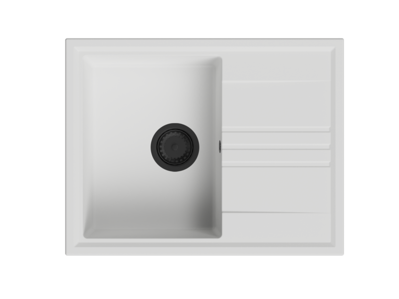 GraniteMy Vesi granite built-in white sink 64x50cm with reversible drainer with black plug 1208967299