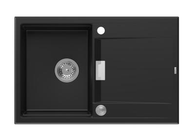 Quadri Minton granite surface-mounted black sink 76x50cm with drainer reversible with stainless steel plug 1208967303