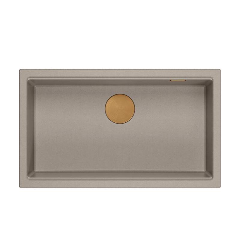 Quadri Newport II taupe granite inset and undermount sink with manual siphon 76x45cm with copper plug 1208967308