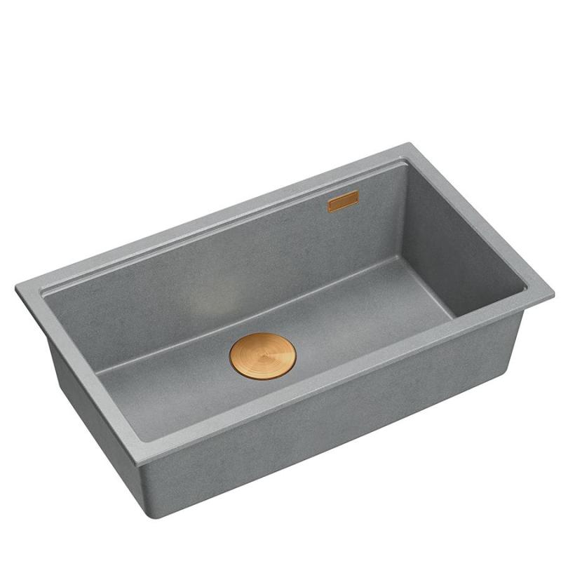 Quadri Newport II grey granite inset and undermount sink with manual siphon 76x45cm with copper plug1208967314