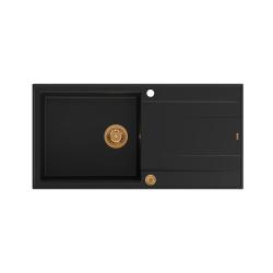 Quadri Luton black granite Inset Kitchen Sink with draining board reversible 100x50cm with copper plug 1208967316