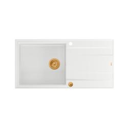 Quadri Luton white granite Inset Kitchen Sink with draining board reversible 100x50cm with copper plug 1208967318