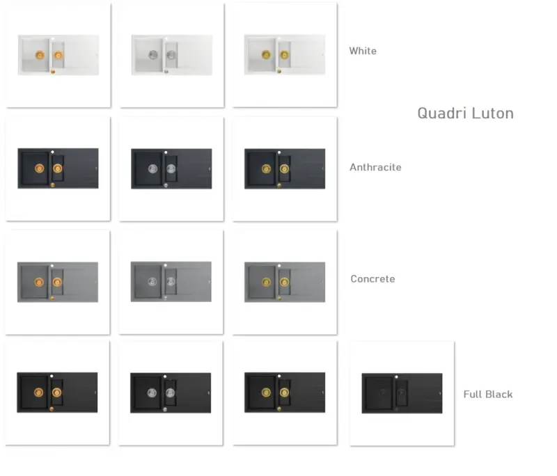 Quadri Luton anthracite granite Inset Kitchen Sink with draining board reversible 100x50cm with golden plug 1208967322