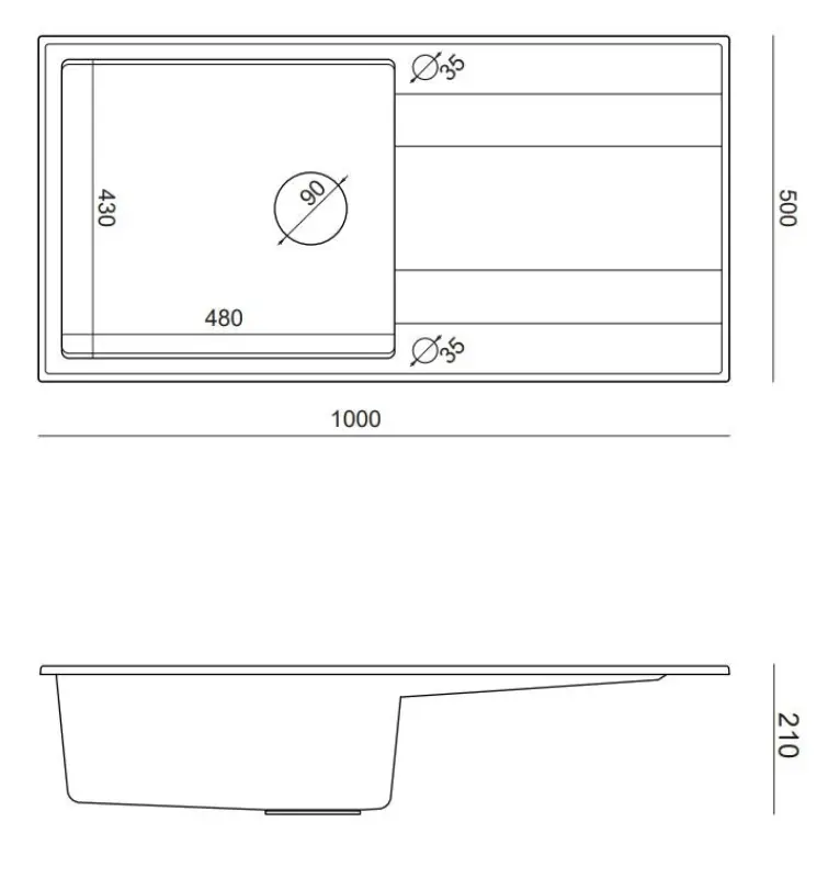Quadri Luton anthracite granite Inset Kitchen Sink with draining board reversible 100x50cm with golden plug 1208967322