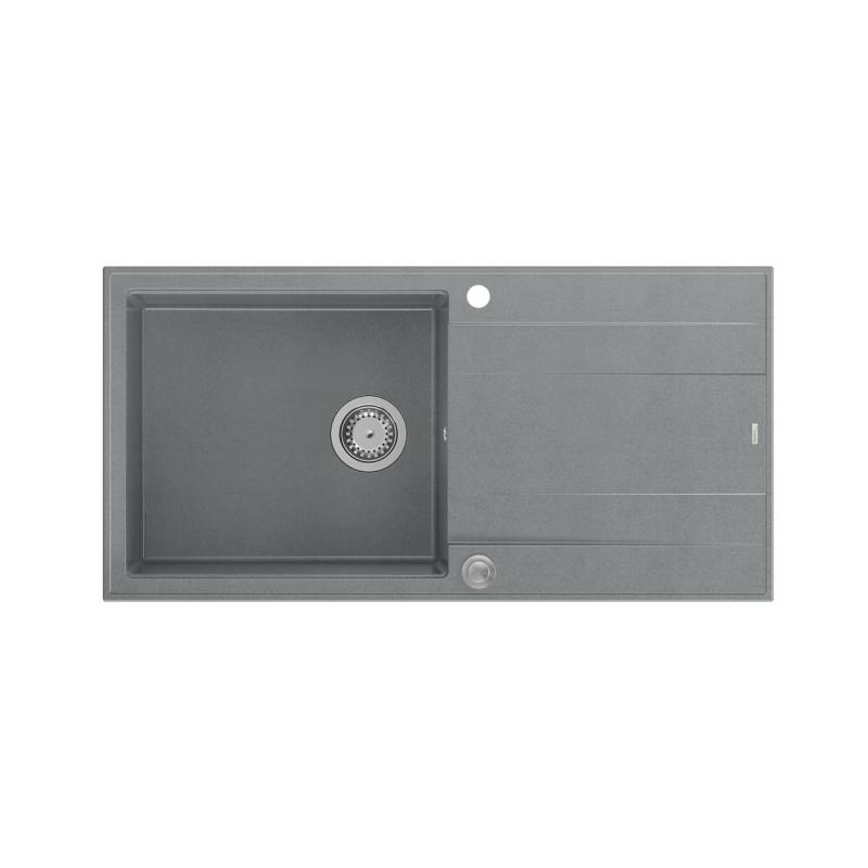 Quadri Luton grey granite Inset Kitchen Sink with draining board reversible 100x50cm with stainless steel plug 1208967323