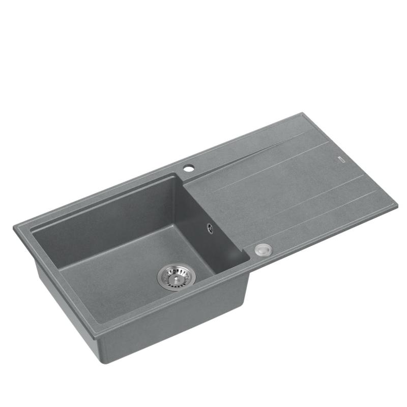 Quadri Luton grey granite Inset Kitchen Sink with draining board reversible 100x50cm with stainless steel plug 1208967323