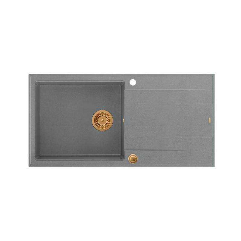 Quadri Luton grey granite Inset Kitchen Sink with draining board reversible 100x50cm with copper plug 1208967324