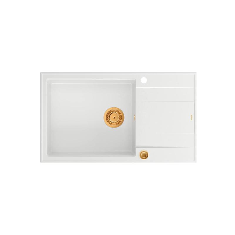 Quadri Luton witte granite large Inset Kitchen Sink with draining board reversible 86x50cm with copper plug 1208967328