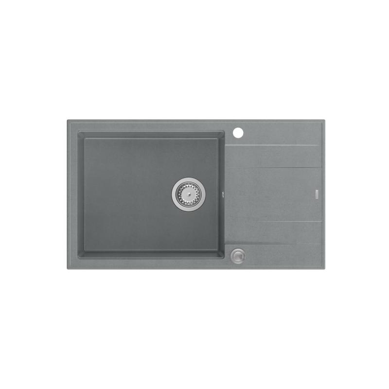 Quadri Luton grey granite large Inset Kitchen Sink with draining board reversible 86x50cm with stainless steel plug 1208967330
