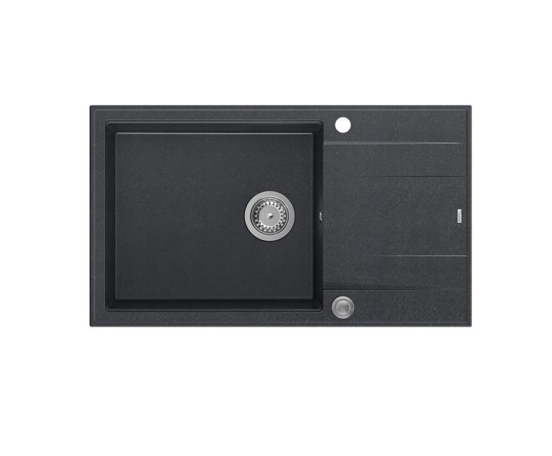 Quadri Luton anthracite granite large Inset Kitchen Sink with draining board reversible 86x50cm with stainless steel plug 1208967333