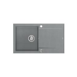 Quadri Luton grey granite Inset Kitchen Sink with draining board reversible 86x50cm with stainless steel plug 1208967340