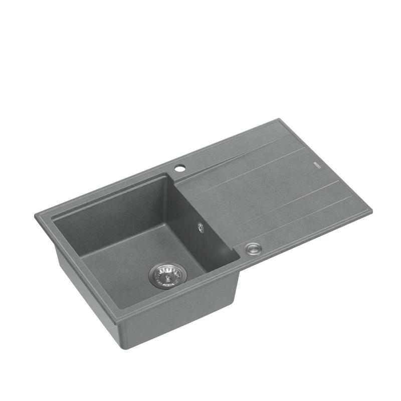 Quadri Luton grey granite Inset Kitchen Sink with draining board reversible 86x50cm with stainless steel plug 1208967340