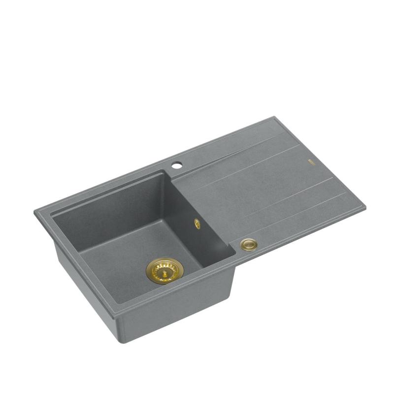 Quadri Luton grey granite Inset Kitchen Sink with draining board reversible 86x50cm with golden plug 1208967341