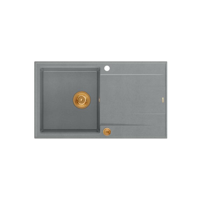 Quadri Luton grey granite Inset Kitchen Sink with draining board reversible 86x50cm with copper plug 1208967342