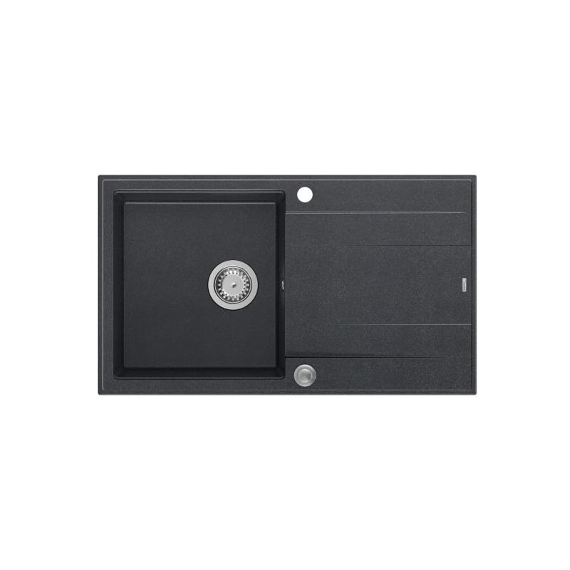 Quadri Luton anthracite granite countertop sink with reversible drainer 86x50cm with stainless steel plug 1208967343