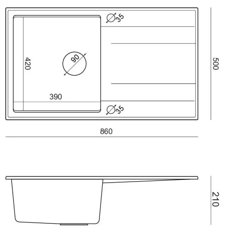 Quadri Luton anthracite granite Inset Kitchen Sink with draining board reversible 86x50cm with golden plug 1208967344