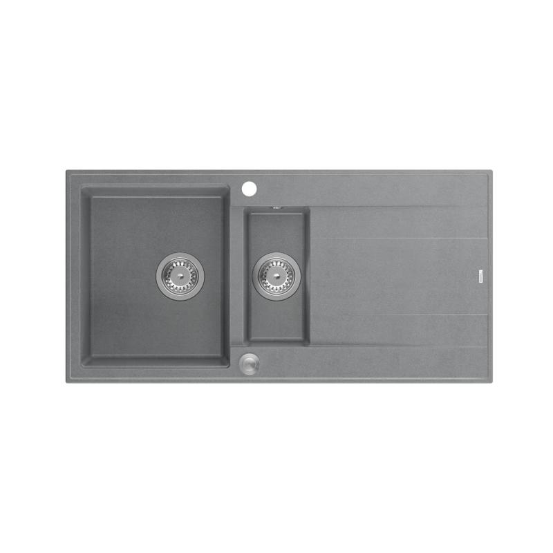 Quadri Luton grey granite inset 1.5 kitchen sink with draining board reversible 100x50cm with stainless steel plug 1208967350