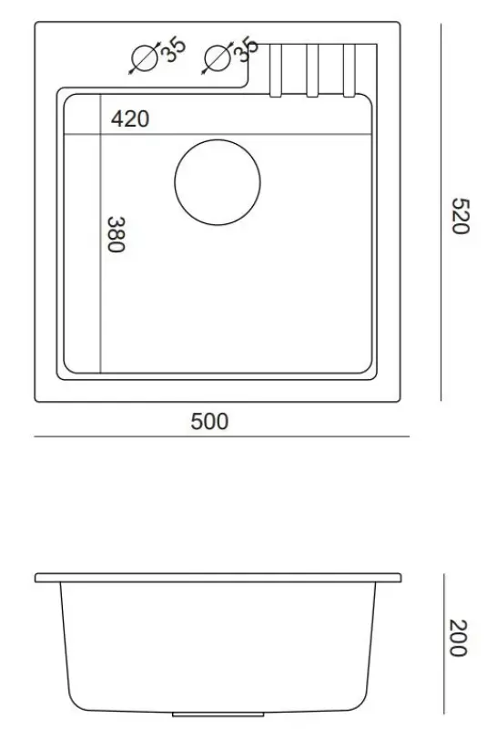 Quadri Cardigan anthracite granite inset sink 50x52cm with tap hole bench 1208967394