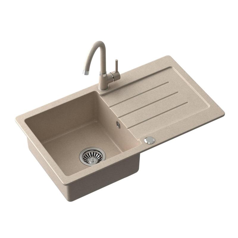 Quadri Kendal beige sand inset sink with drainer 77x44cm reversible 1208967399