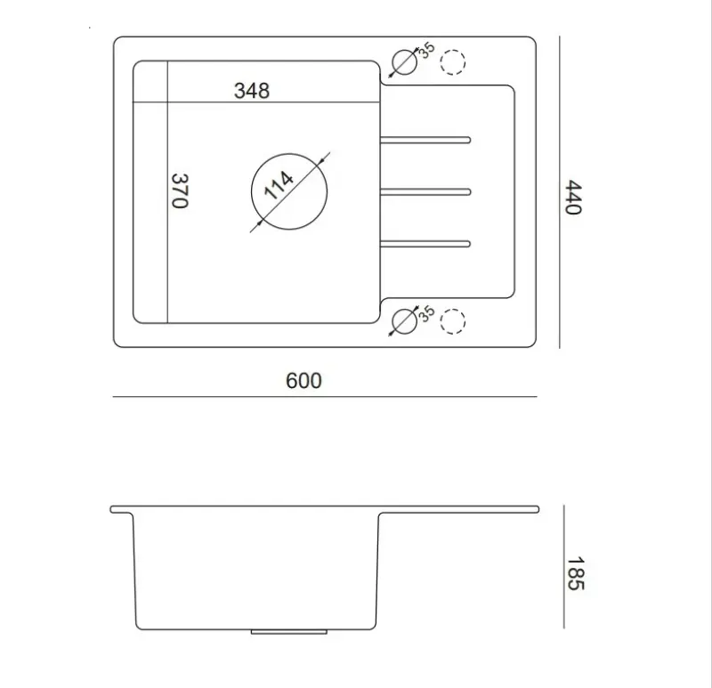 Quadri Kendal anthracite granite inset sink with drainer 60x44cm reversible 1208967400