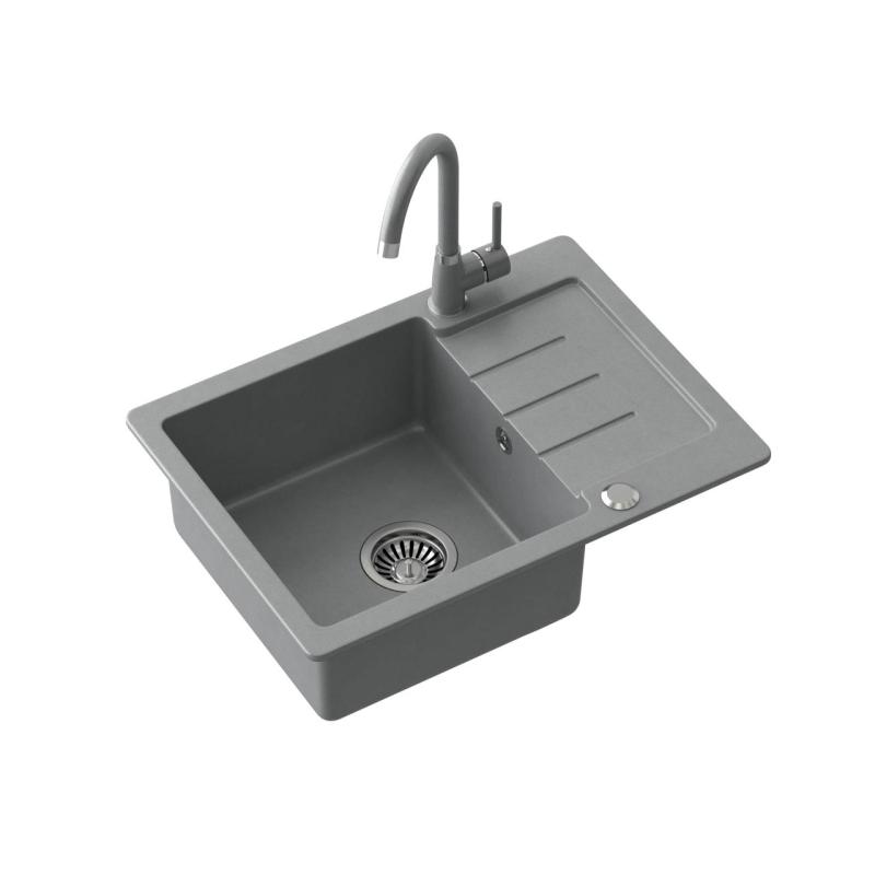 Quadri Kendal grey granite inset sink with drainer 60x44cm reversible 1208967401