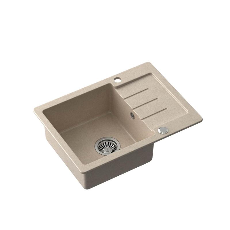 Quadri Kendal beige sand granite inset sink with drainer 60x44cm reversible 1208967402