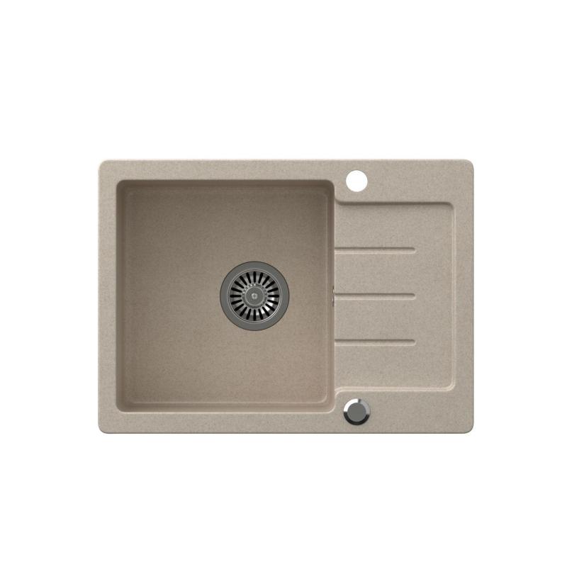 Quadri Kendal beige sand granite inset sink with drainer 60x44cm reversible 1208967402
