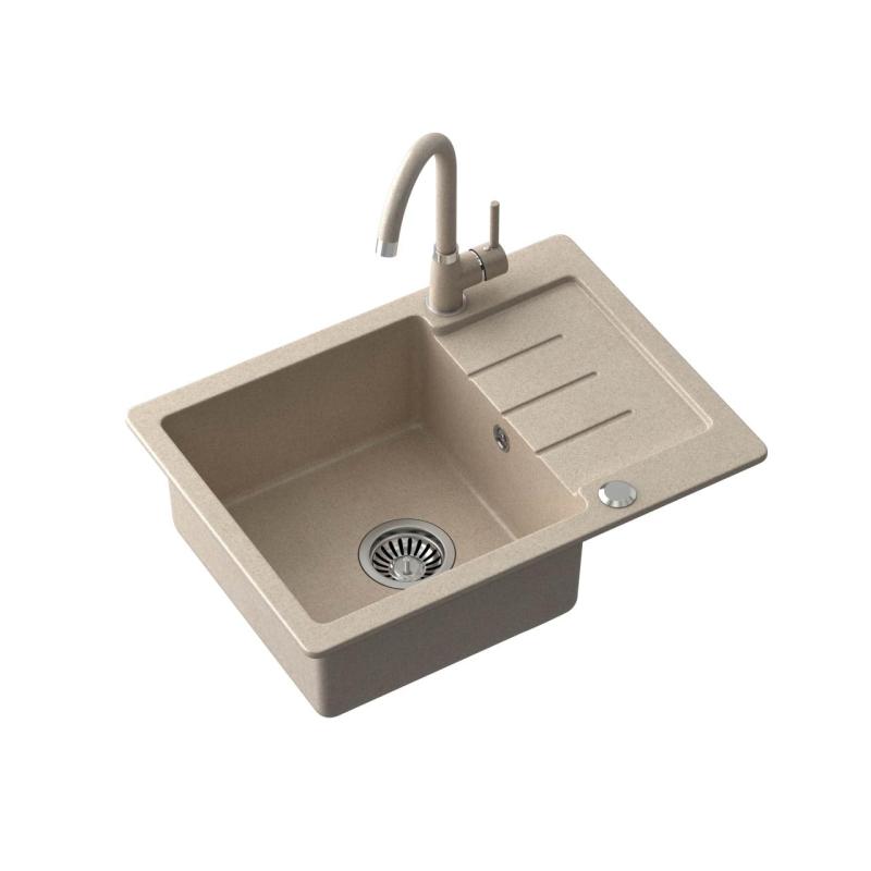 Quadri Kendal beige sand granite inset sink with drainer 60x44cm reversible 1208967402