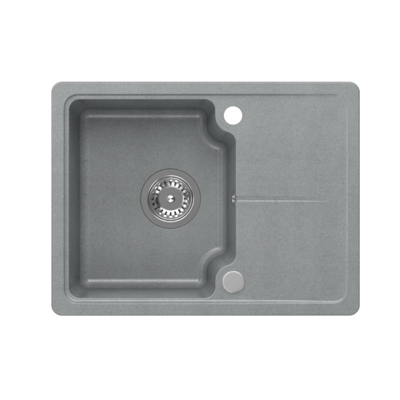 Quadri Kendal grey granite inset sink 58x44cm with drainer 1208967404
